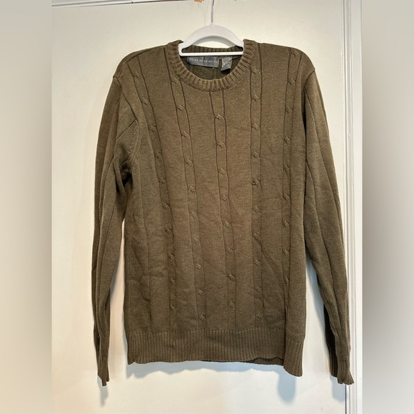 Oscar de la Renta Men’s Sz:L  Olive Green Pullover Cable Knit Crewneck Sweater - Picture 1 of 8